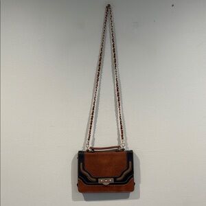 Melie Bianco Brown and Black Crossbody Bag with Chain Strap